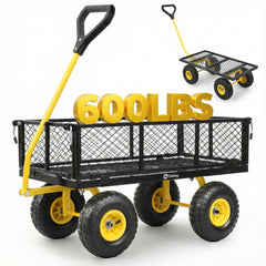 Sekey Steel Mesh Garden Cart for Patio & Backyard, 600 lbs Capacity Utility Wagon with Removable Sides (Convertible Flatbed), 10" Flat-Free Tires, Black