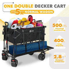 Sekey 400L Double Decker Wagon 50''L Extra-Long Extended Beach Wagon with 450lbs Weight Capacity, Heavy Duty Wagon Cart with All-Terrain Big Wheels for Camping, Sports, Garden.