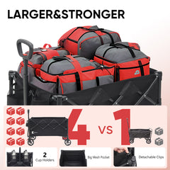 Sekey 440LBS Collapsible Foldable Wagon Cart 300L Large Capacity Folding Heavy Duty Utility 600D Oxford Fabric Garden Cart with Big All-Terrain Beach Wheel Cup Holders for Grocery Camp Handle