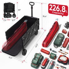 Sekey Collapsible Wagon Cart Foldable with Extended Tailgate 330LBS Extra Long Folding Utility Heavy Duty Lightweight Wagon with Wheel, Brakes, 2 Cup Holders for Grocery, Camp, Shop, Garden. Black
