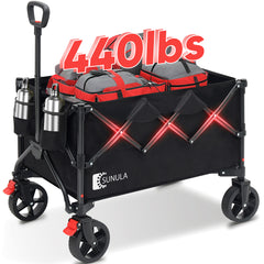 Sekey 440LBS Collapsible Foldable Wagon Cart 300L Large Capacity Folding Heavy Duty Utility 600D Oxford Fabric Garden Cart with Big All-Terrain Beach Wheel Cup Holders for Grocery Camp Handle