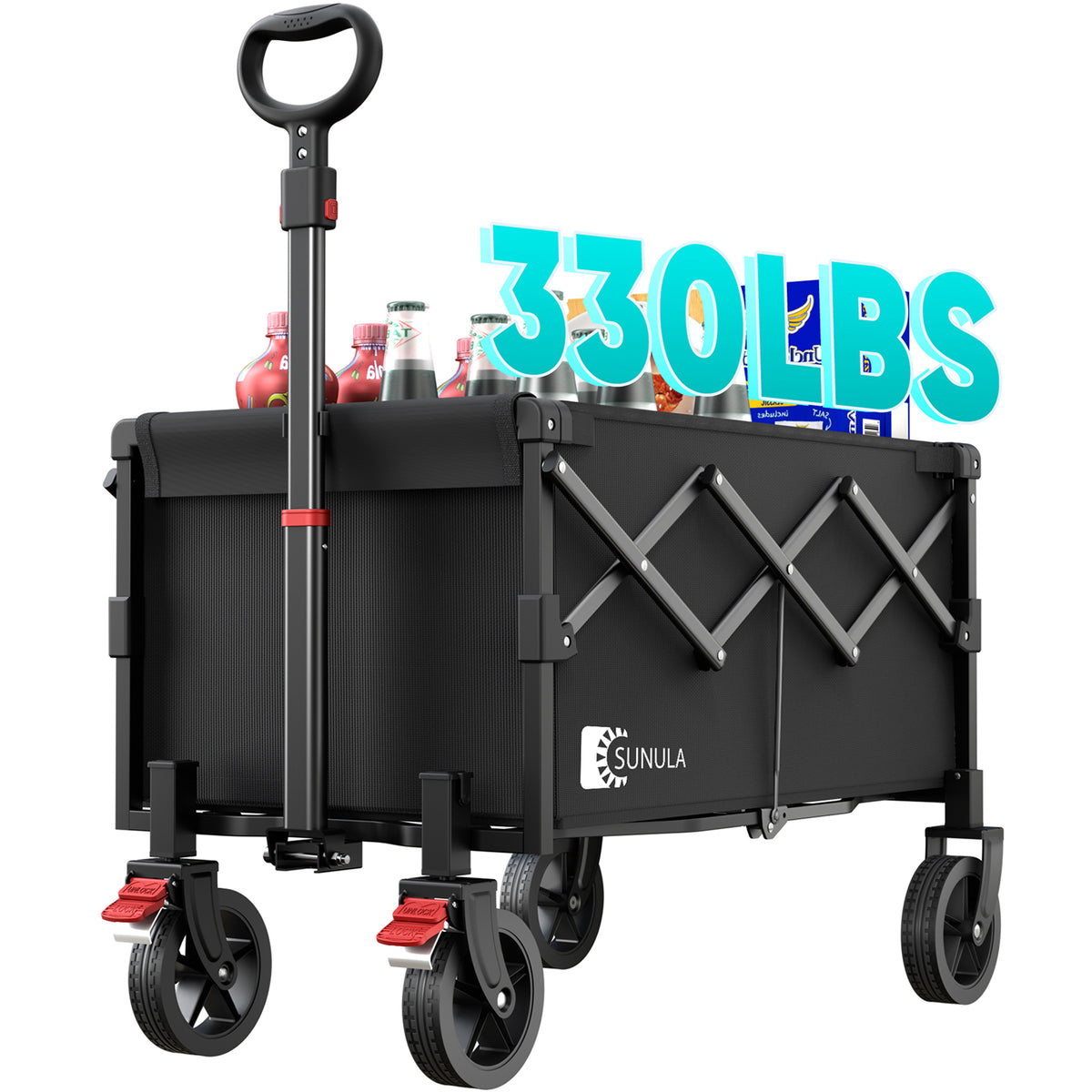 Sekey 330LBS Collapsible Wagon Heavy Duty 130L Large Capacity, Foldable Wagon Cart with All-Terrain Wheels, Lightweight Folding Wagon for Grocery, Shopping.