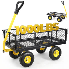 Sekey Heavy Duty Steel Garden Cart for Yard & Farm, Utility Wagon with Removable Sides (Convert to Flatbed), 10" Flat-Free Tires, 1000lbs lbs Load,Black