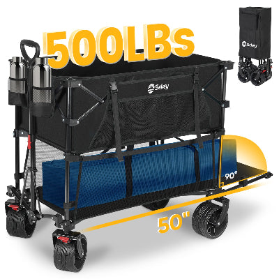 Sekey 400L Double Decker Wagon 50''L Extra-Long Extended Beach Wagon with 450lbs Weight Capacity, Heavy Duty Wagon Cart with All-Terrain Big Wheels for Camping, Sports, Garden.