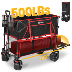 Sekey 400L Double Decker Wagon 50''L Extra-Long Extended Beach Wagon with 450lbs Weight Capacity, Heavy Duty Wagon Cart with All-Terrain Big Wheels for Camping, Sports, Garden.