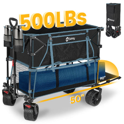 Sekey 400L Double Decker Wagon 50''L Extra-Long Extended Beach Wagon with 450lbs Weight Capacity, Heavy Duty Wagon Cart with All-Terrain Big Wheels for Camping, Sports, Garden.