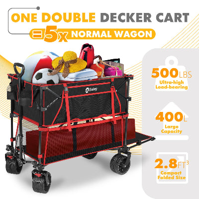 Sekey 400L Double Decker Wagon 50''L Extra-Long Extended Beach Wagon with 450lbs Weight Capacity, Heavy Duty Wagon Cart with All-Terrain Big Wheels for Camping, Sports, Garden.