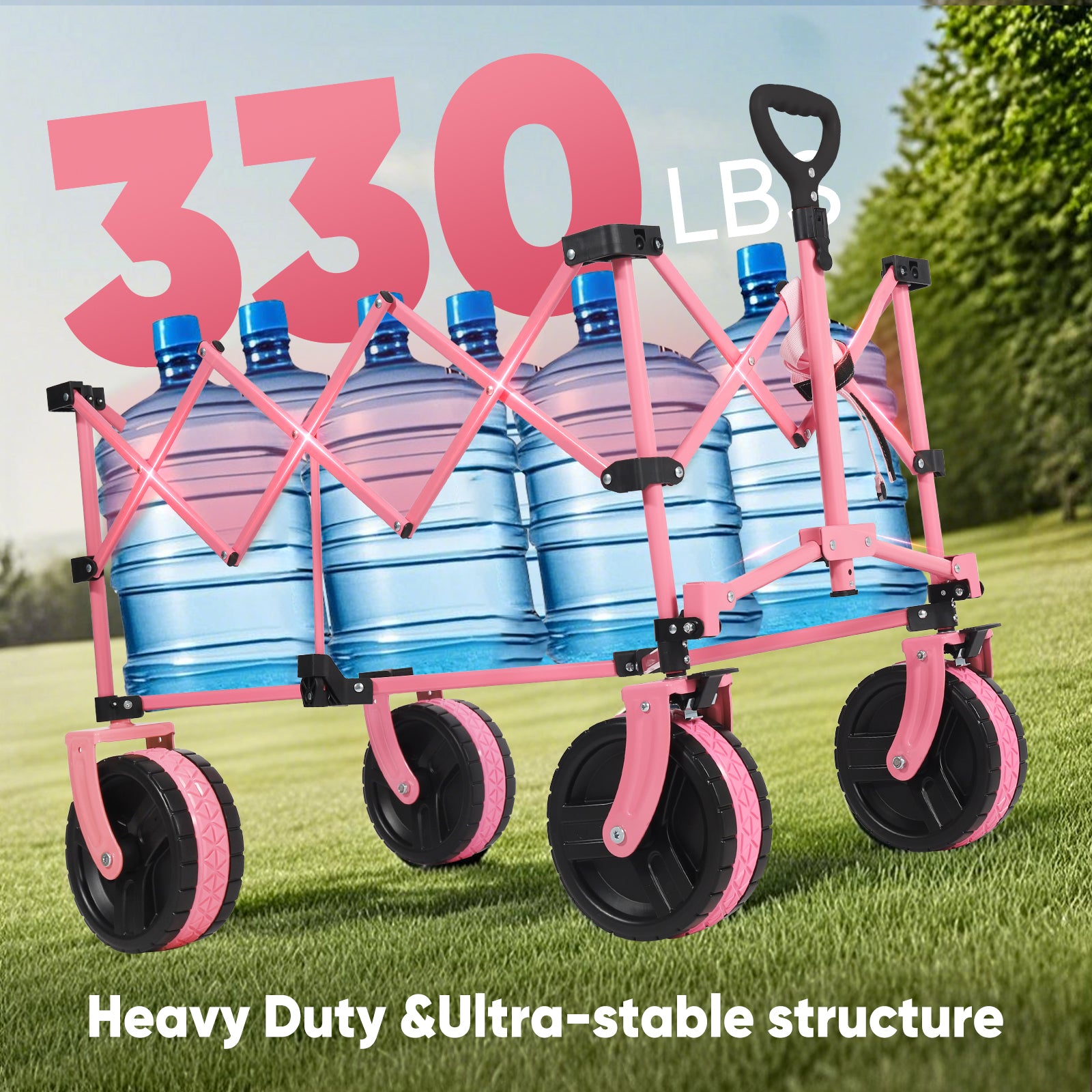 Sekey 220L Collapsible Foldable Wagon with 330lbs Weight Capacity, Heavy Duty Folding Utility Garden Cart with Big All-Terrain Beach Wheels & Drink Holders.