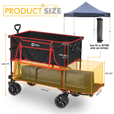 Sekey 400L Double Decker Wagon 50''L Extra-Long Extended Beach Wagon with 450lbs Weight Capacity, Heavy Duty Wagon Cart with All-Terrain Big Wheels for Camping, Sports, Garden.