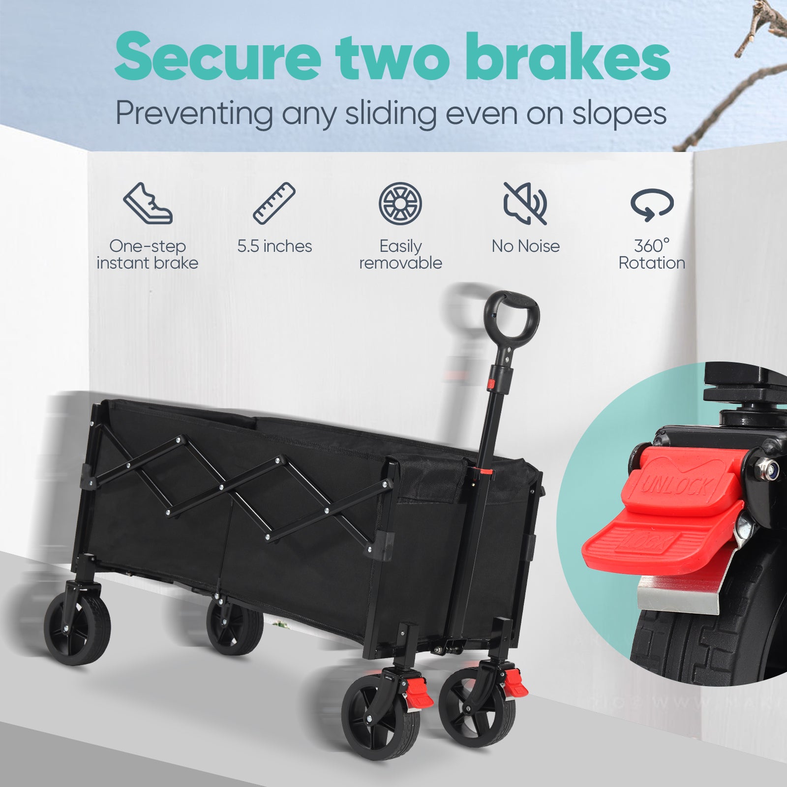 Sekey 220LBS Collapsible Wagon Heavy Duty 130L Large Capacity, Foldable Wagon Cart with All-Terrain Wheels, Lightweight Folding Wagon for Grocery, Shopping.