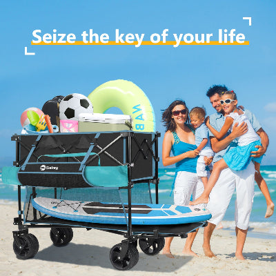 Sekey 400L Double Decker Wagon 50''L Extra-Long Extended Beach Wagon with 450lbs Weight Capacity, Heavy Duty Wagon Cart with All-Terrain Big Wheels for Camping, Sports, Garden.