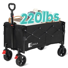 220lbs Collapsible Wagon Folding Cart 130L Large Capacity Foldable Lightweight Heavy Duty Utility Beach Wagon with Big Wheels for Camping, Garden, Shopping, Grocery, Outdoor