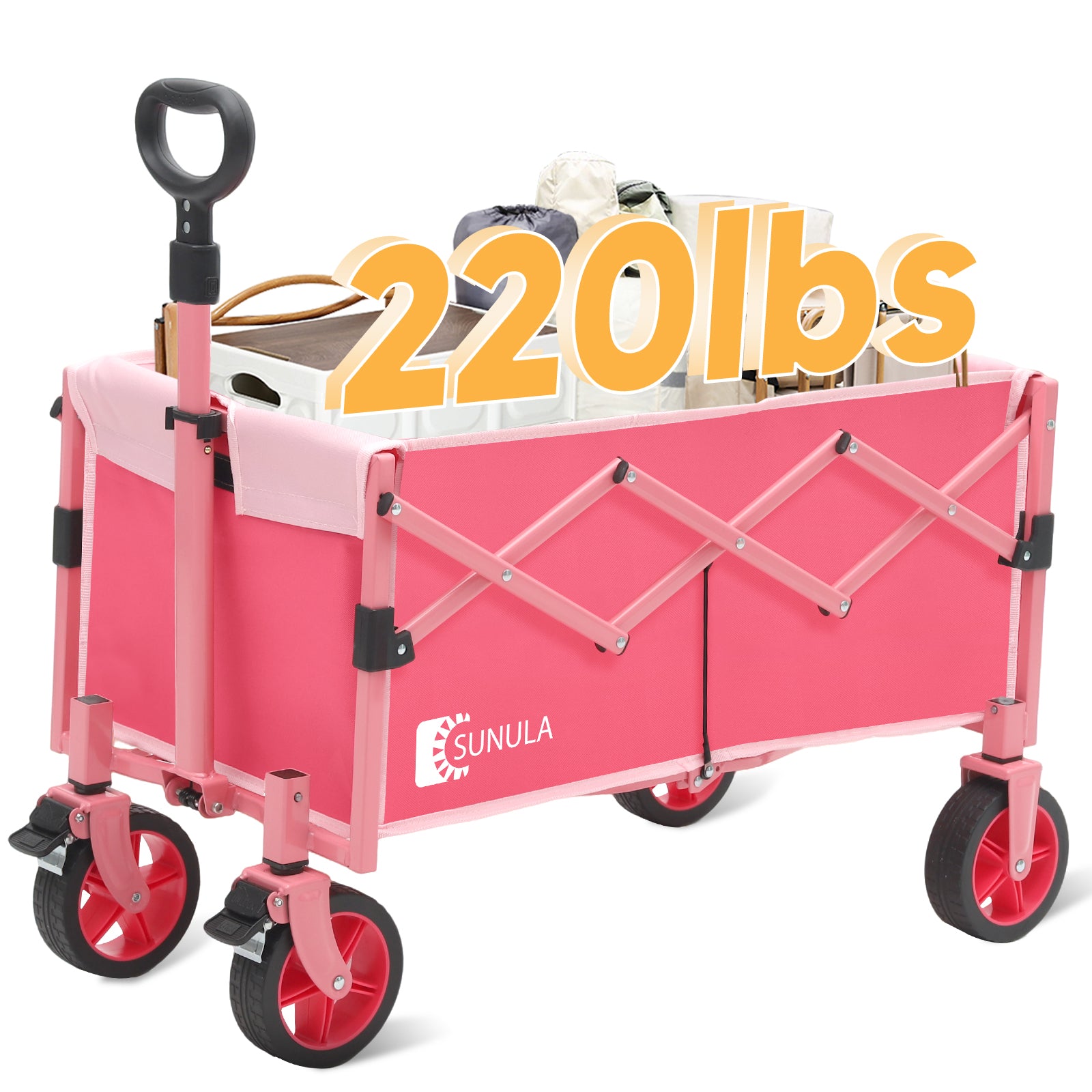 220lbs Collapsible Wagon Folding Cart 130L Large Capacity Foldable Lightweight Heavy Duty Utility Beach Wagon with Big Wheels for Camping, Garden, Shopping, Grocery, Outdoor