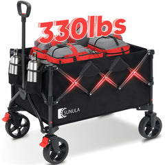 Sekey 330LBS Collapsible Foldable Wagon Cart 300L Large Capacity Folding Heavy Duty Utility 600D Oxford Fabric Garden Cart with Big All-Terrain Beach Wheel Cup Holders for Grocery Camp Handle
