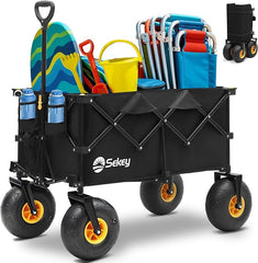 Sekey Heavy Duty Beach Wagon with 9" Sand-Proof Wheels – 440lbs Capacity, 200L Foldable Cart for Sand, Camping & Groceries - 4028