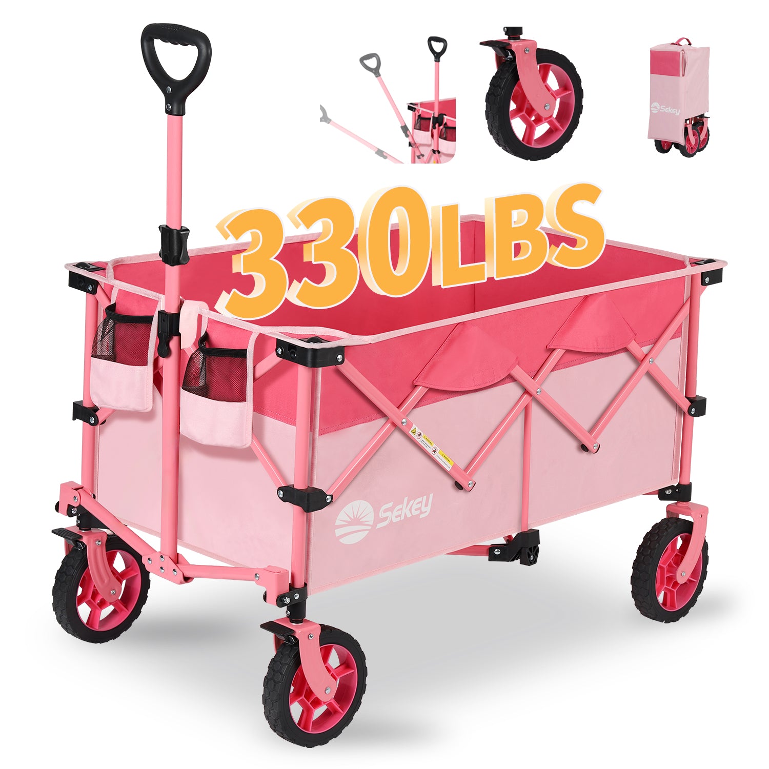 Sekey 330LBS Foldable Wagon with 220L Large Capacity, Heavy Duty Collapsible Wagon Cart