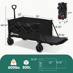 Sekey 600LBS Collapsible Extended Wagon Carts with Tailgate Foldable Folding Large Capacity Heavy Duty Utility Garden Cart with Big All-Terrain Beach Wheels for Shopping Camping