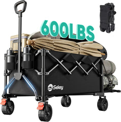 Sekey 600LBS Collapsible Extended Wagon Carts with Tailgate Foldable Folding Large Capacity Heavy Duty Utility Garden Cart with Big All-Terrain Beach Wheels for Shopping Camping