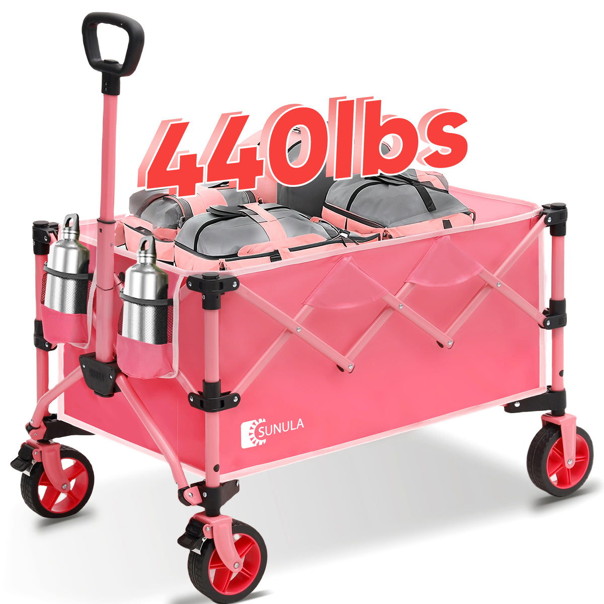 Sekey 440LBS Collapsible Foldable Wagon Cart 300L Large Capacity Folding Heavy Duty Utility 600D Oxford Fabric Garden Cart with Big All-Terrain Beach Wheel Cup Holders for Grocery Camp Handle