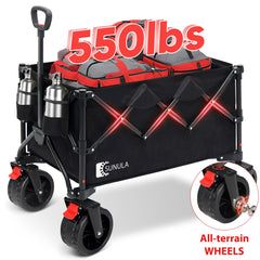 Sekey 550LBS Collapsible Foldable Wagon 300L Weight Capacity Heavy Duty Folding Utility Garden Cart with All-Terrain Wheels & Drink Holders for Beach Shopping Camping Grocery Sport Outdoor