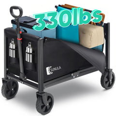 Sekey 330lbs Collapsible Wagon Cart 3 in 1 Foldable Wagon with Wheels, 2 Cup Holder, Folding Lightweight Utility Cart for Grocery, Camping, Shopping, Garden, Beach, Pet Riding. Balck 1 Year Warranty