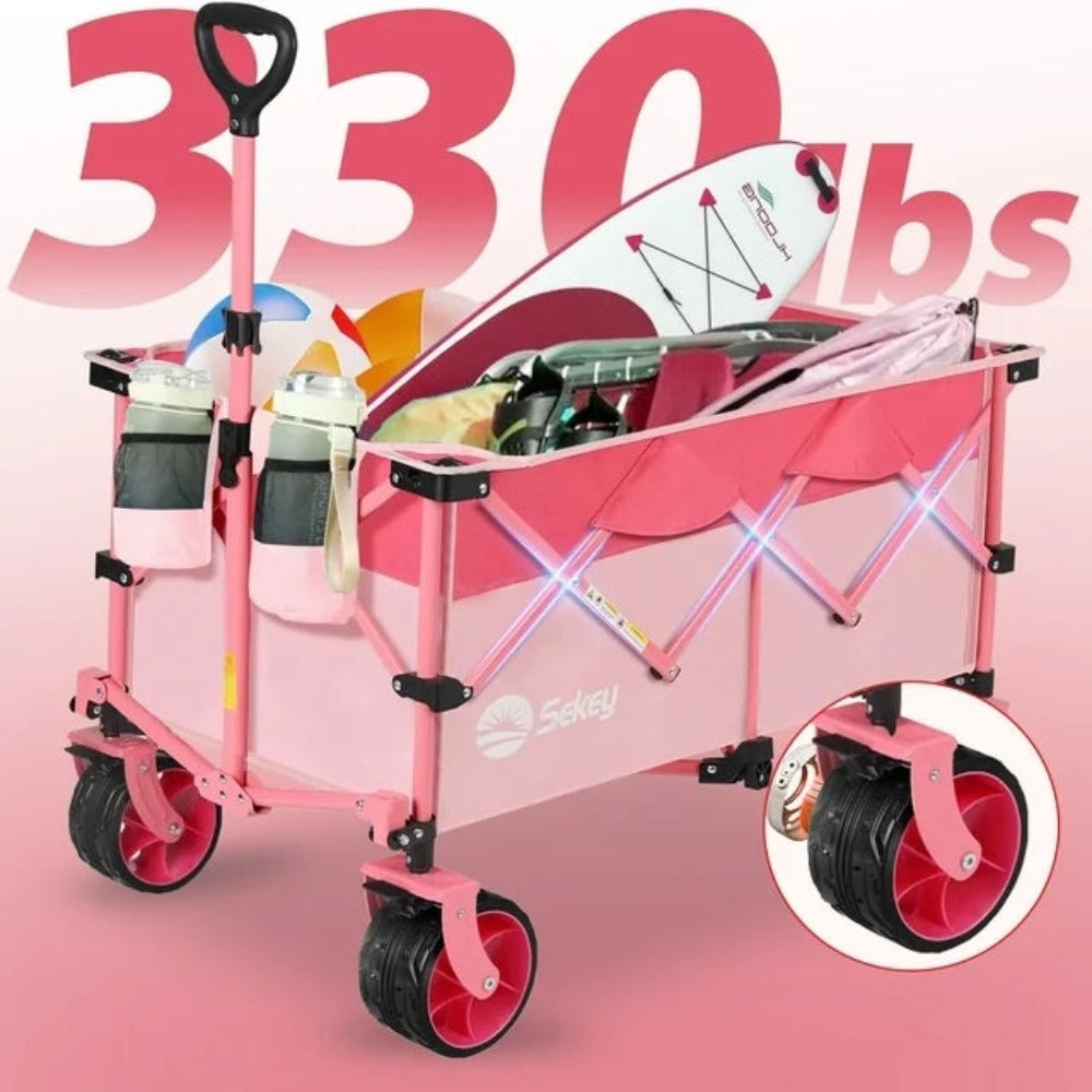 Sekey 330lbs 220L Collapsible Beach Wagon, Foldable Wagon Cart, Heavy