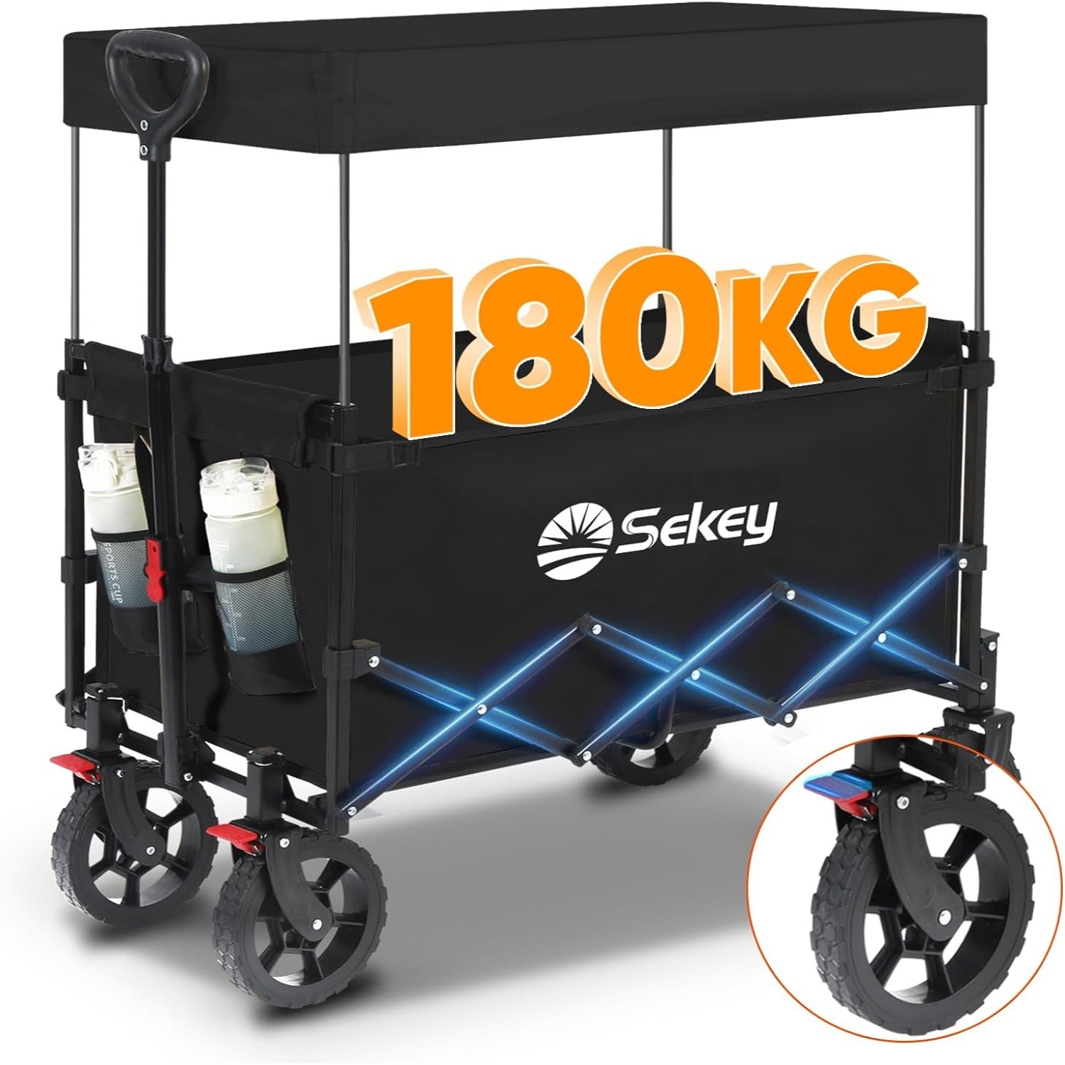 sonnensegel bollerwagen Sekey XXL Bollerwagen Faltbar Kinder 150L 150KG, Faltbarer Bollerwagen