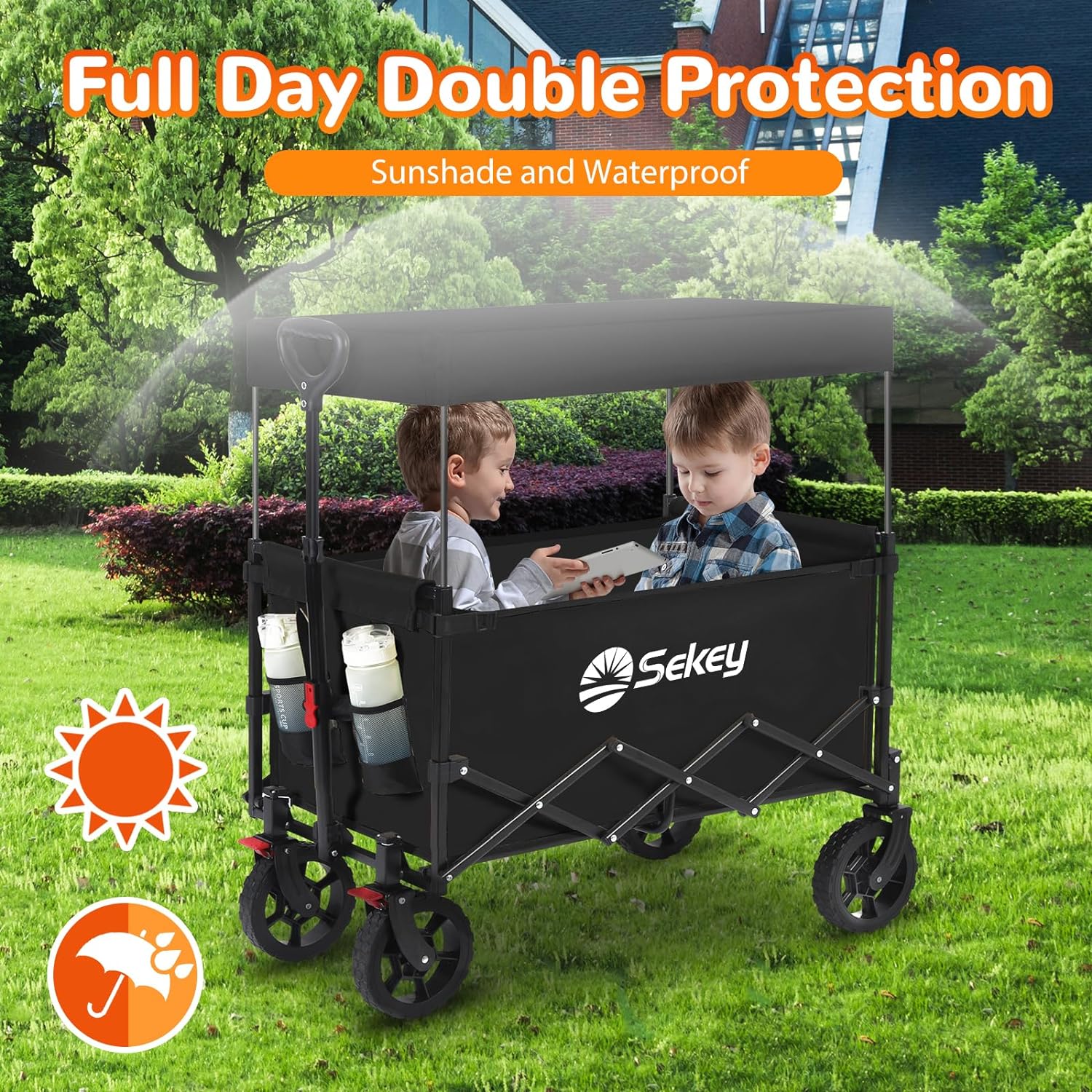 camping trolley Sekey 250L Large Folding Camping Trolley with Removable Canopy, Heavy-