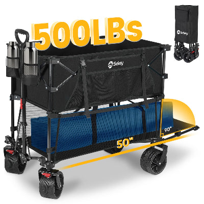 Sekey 400L Double Decker Wagon 50''L Extra-Long Extended Beach Wagon with 450lbs Weight Capacity, Heavy Duty Wagon Cart with All-Terrain Big Wheels for Camping, Sports, Garden.